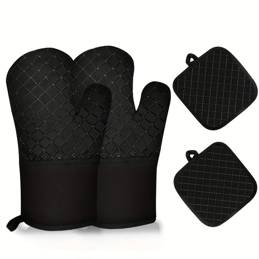 4pcs Oven Mitts & Pan Racks Set Extreme Heat Resistant Flexible & Cut-Resistant Gloves For BBQ Grilling Cooking Baking Welding