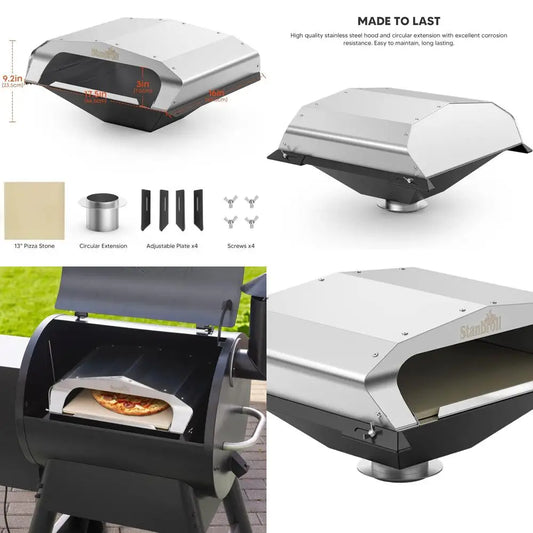 Traeger, Pit Boss, Camp Chef, Green Mountain Grills, Z Grills, Smokin Brothers Compatible Wood Fired Pizza Oven Attachment, Silv