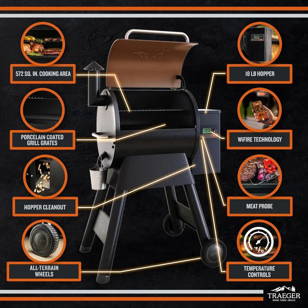 Wood Pellet Grill & Smoker with Wi-Fi Connectivity, Bronze