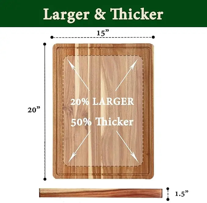 Extra Large Acacia Wood Cutting Board Thick Butcher Block Chopping Board with Side Handles for Meat Vegetables Fruit