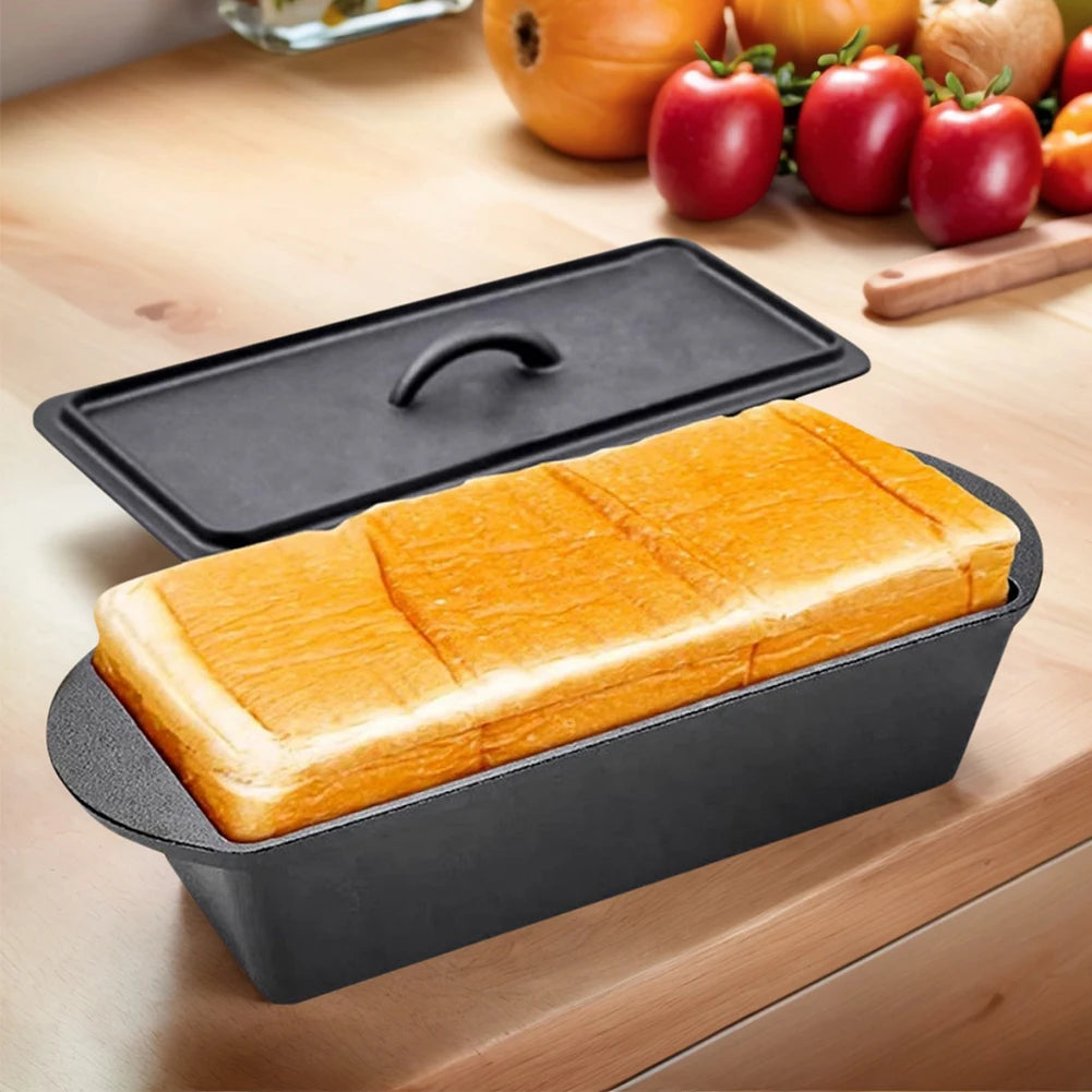 Rectangular Cast Iron Dutch Oven with Lid Bread-Baking-Pan Heavy Duty Bread Loaf Pan for Homemade Bread Cake
