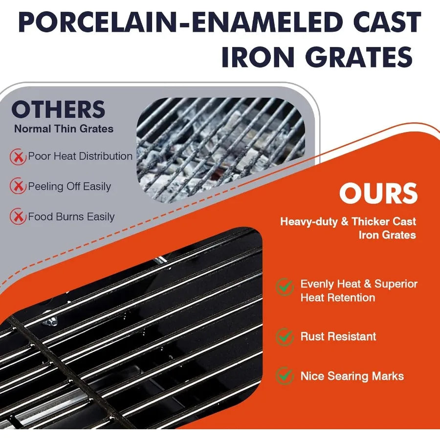 Propane and Charcoal Grill Combo Gas Griddle Grill with Dual Fuel Lids Side Shelves Non-Slip Silicone Gloves Black