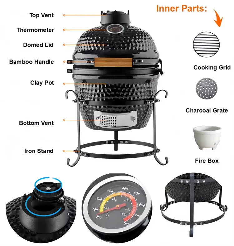 Ceramic Egg Kamado Outdoor Kitchen Garden Bbq Grill 13 18 21 23 24 27 29 Inch Spherical Pellet Smoker Camping Barbecue