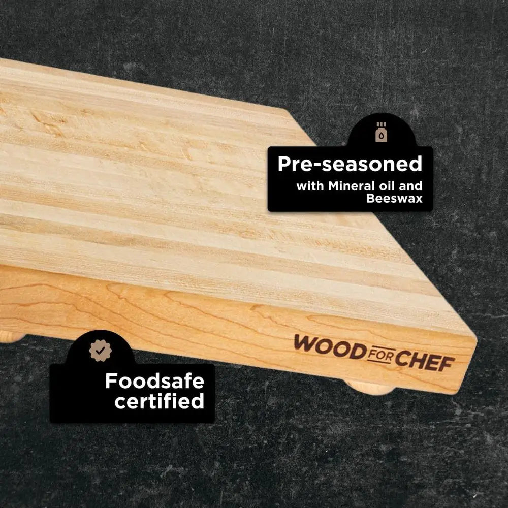 Maple Edge Grain Hardwood Butcher Block with Dual Wooden and Rubber Legs, 12x12x1.5 Square Cutting Board