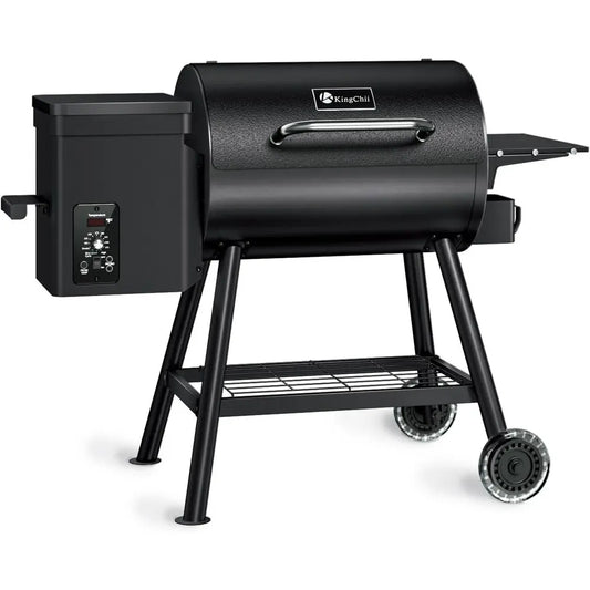 Black Wood Pellet Grill and Smoker with Side Shelf, 456 Sq. In. Cooking Area, Temperature Control 180-425°F for Backyard Cooking
