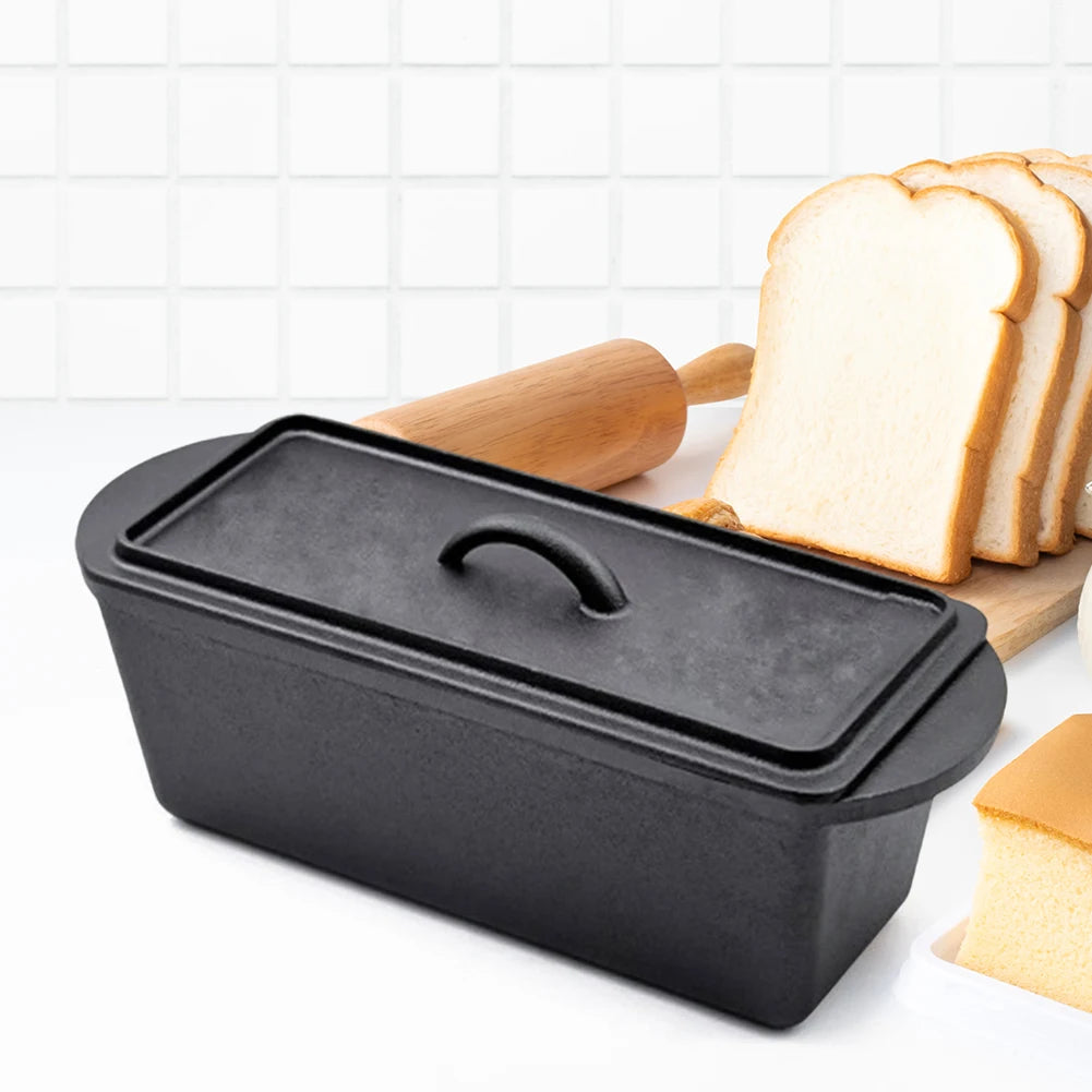 Rectangular Cast Iron Dutch Oven with Lid Bread-Baking-Pan Heavy Duty Bread Loaf Pan for Homemade Bread Cake