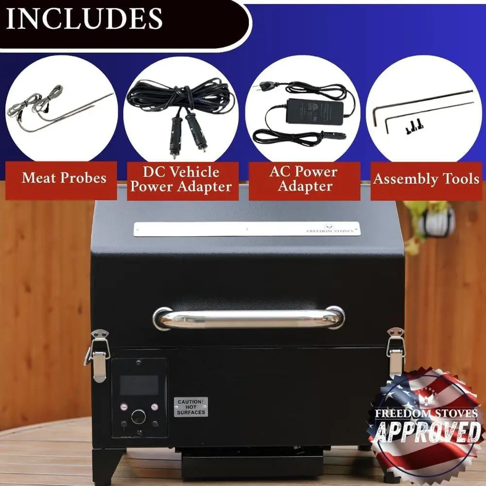 Portable Electric Smoker Grill - 12V/120V Pellet BBQ, Camping, and Backyard Cooking | Digital Control, Dual Probes, 8.5LB Hopper