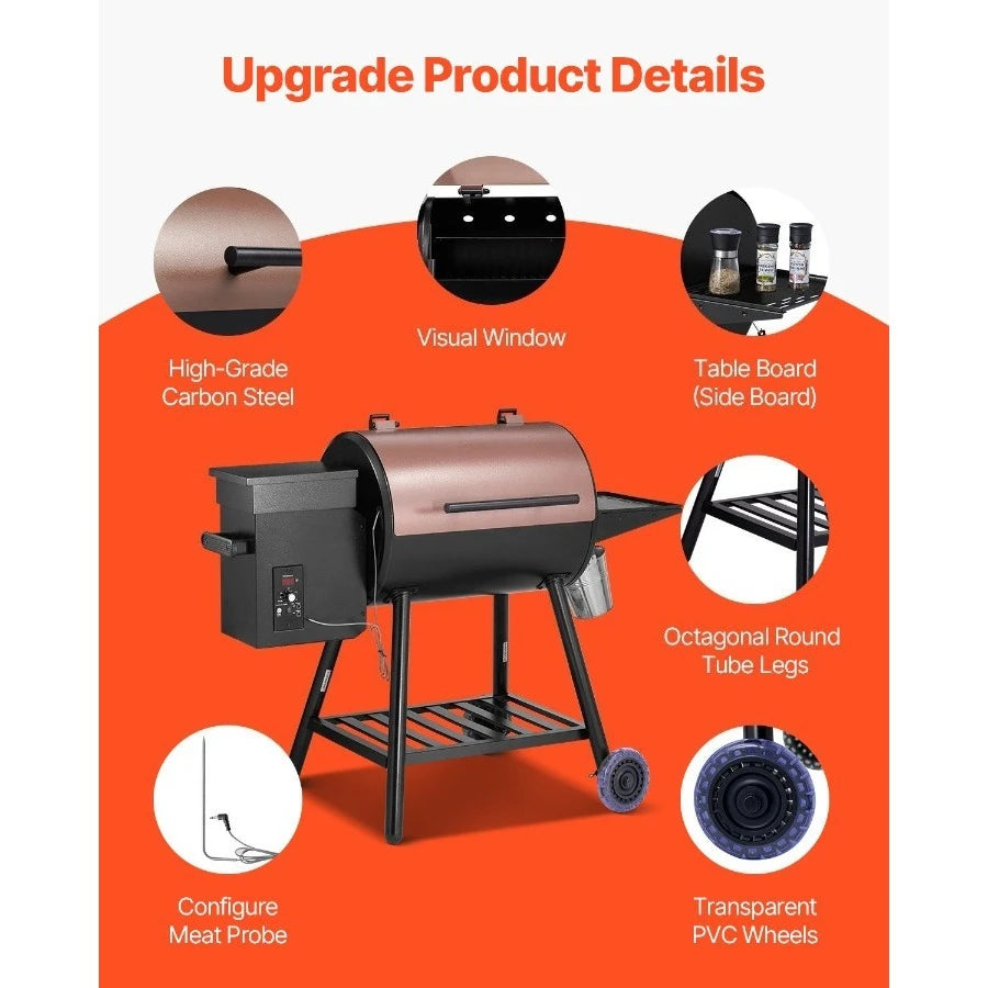 Wood Pellet Grill Smoker, 8 in 1 BBQ Grills for Outdoor Cooking, 456 Square Inches Cook Area Electric Grill and Smoker