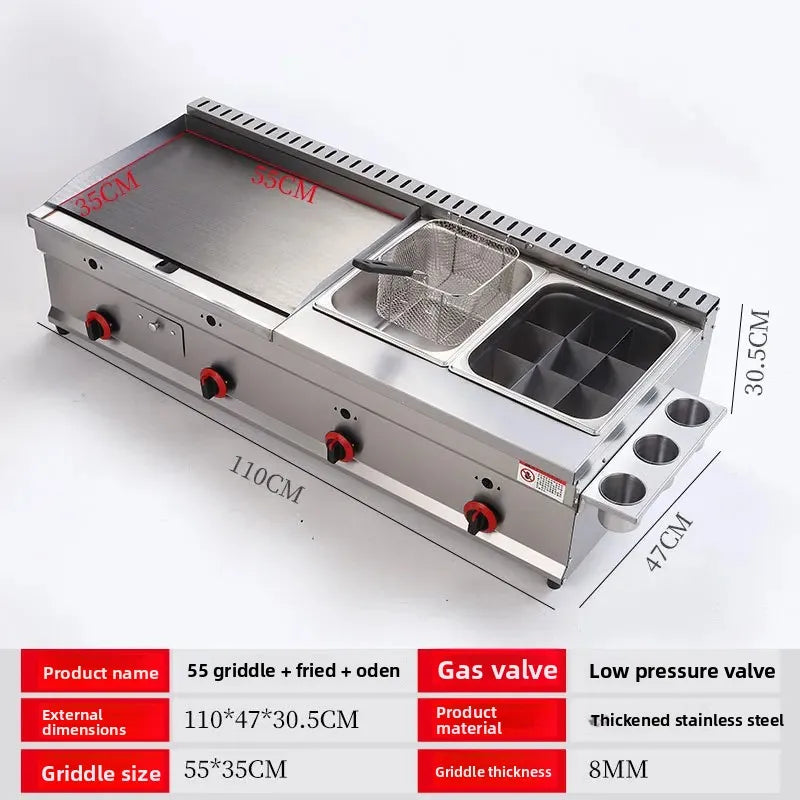 100-130cm Commercial Gas Teppanyaki Griddle & Fryer Combo | For Pancake & Braised Squid Grilling | Flat Top Cooking Station