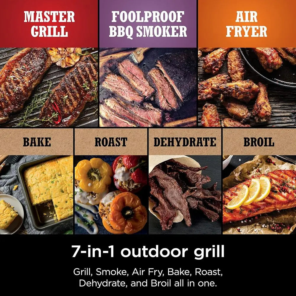 7-in-1 Pellet Grill: Portable, Weatherproof, Cooks 6 Steaks & 30 Hot Dogs, Includes Pellets
