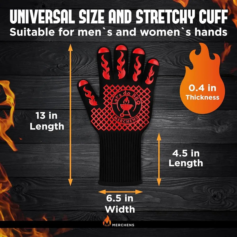 Heat Resistant BBQ Gloves 1472°F - Non-Slip Silicone Mitts for Grilling, Smoking & Baking - Extra-Long, Includes Storage Case