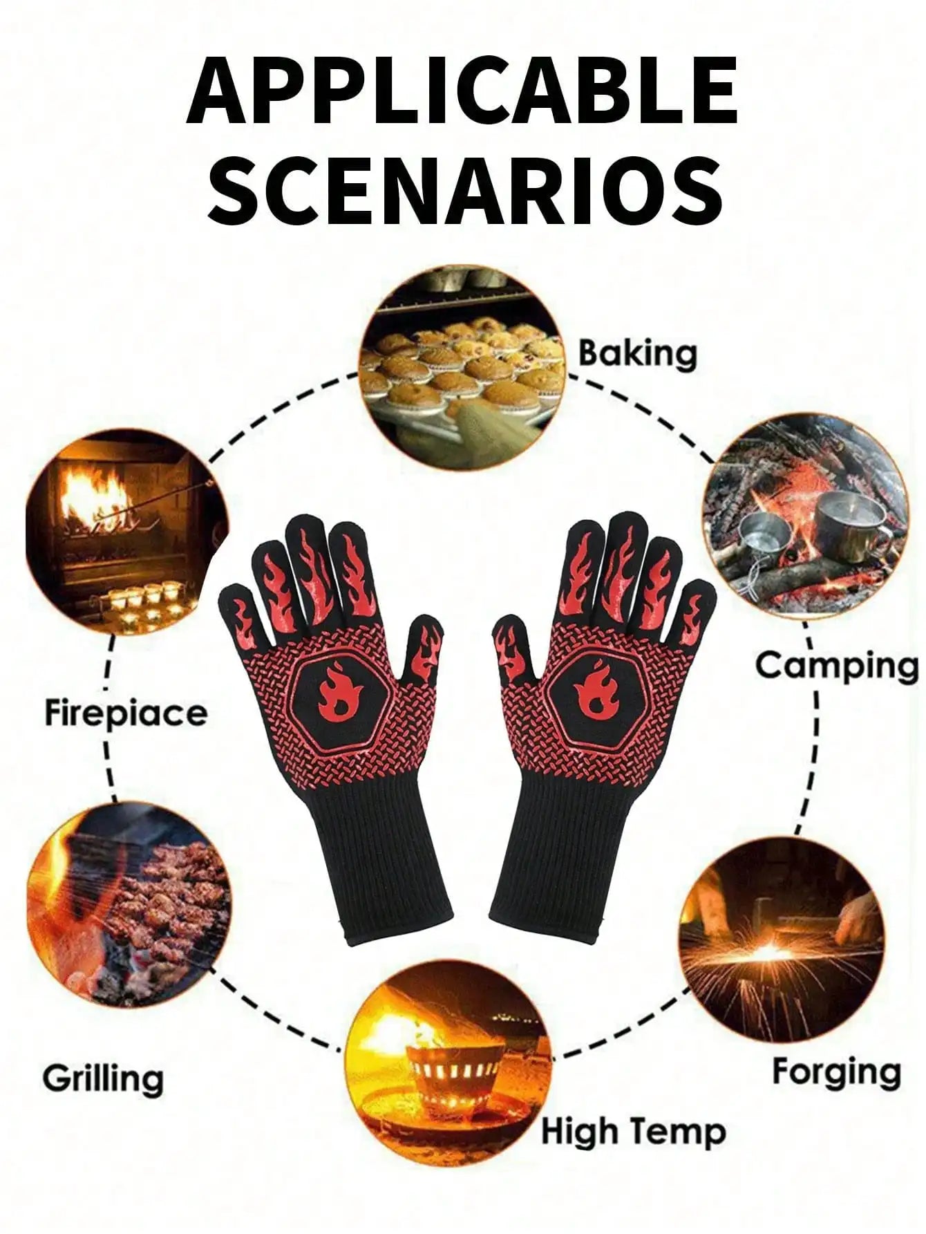 2PCS 500 Heat-insulating Resistant BBQ Gloves Fireplace Grilling Gloves Anti-scald Oven Glove for Ktichen Baking Grill Microwave