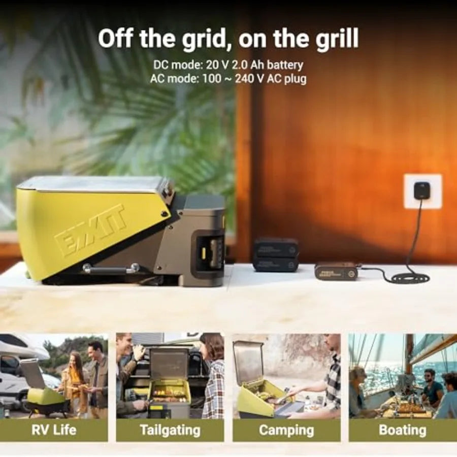 EXIT Fire'n'Go 20V Portable Wood Pellet Grill Smoker Electric Tabletop Pellet Smoker 287 Sq.In Cooking Area Temperature Control