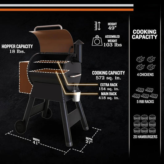 Wood Pellet Grill and Smoker 6 in 1 BBQ Electric Grill with Meat Probe 572 sq in Grilling Area 18LB Hopper 450°F Max