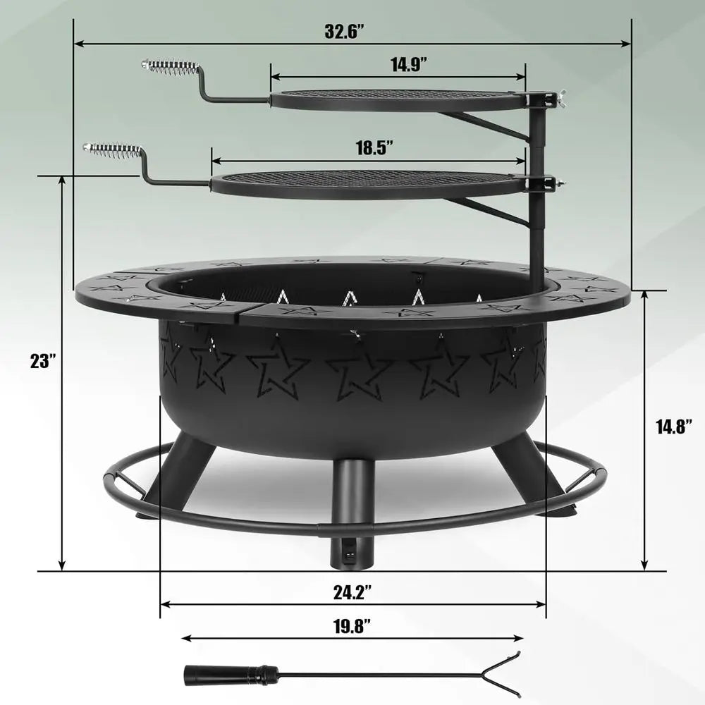 3-in-1 Outdoor Fire Pit Table: Wood-Burning, BBQ, and Patio Dining with Grills, Charcoal Pan, and Accessories