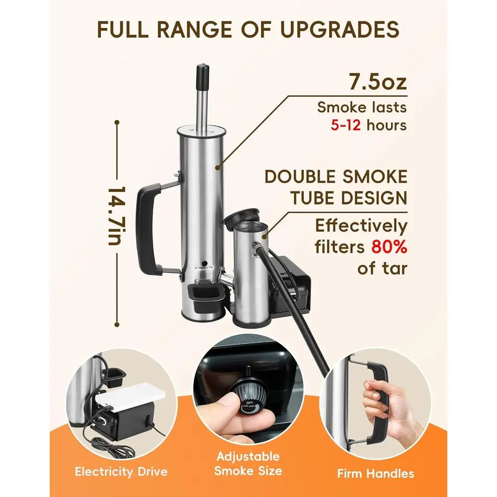 Cold Smoke Generator for Grill - 304 Stainless Steel Smoker Tube, Double Tube to Cut Tar, Anti-Scald Handle, Ideal for Camping/B