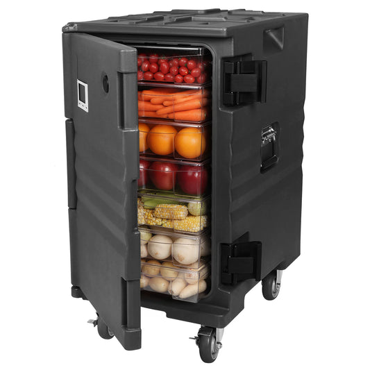 118QT Front Loading Insulated Food Pan Carrier Stackable Catering Dishbox with Wheels W/Handles for Restaurant Canteen