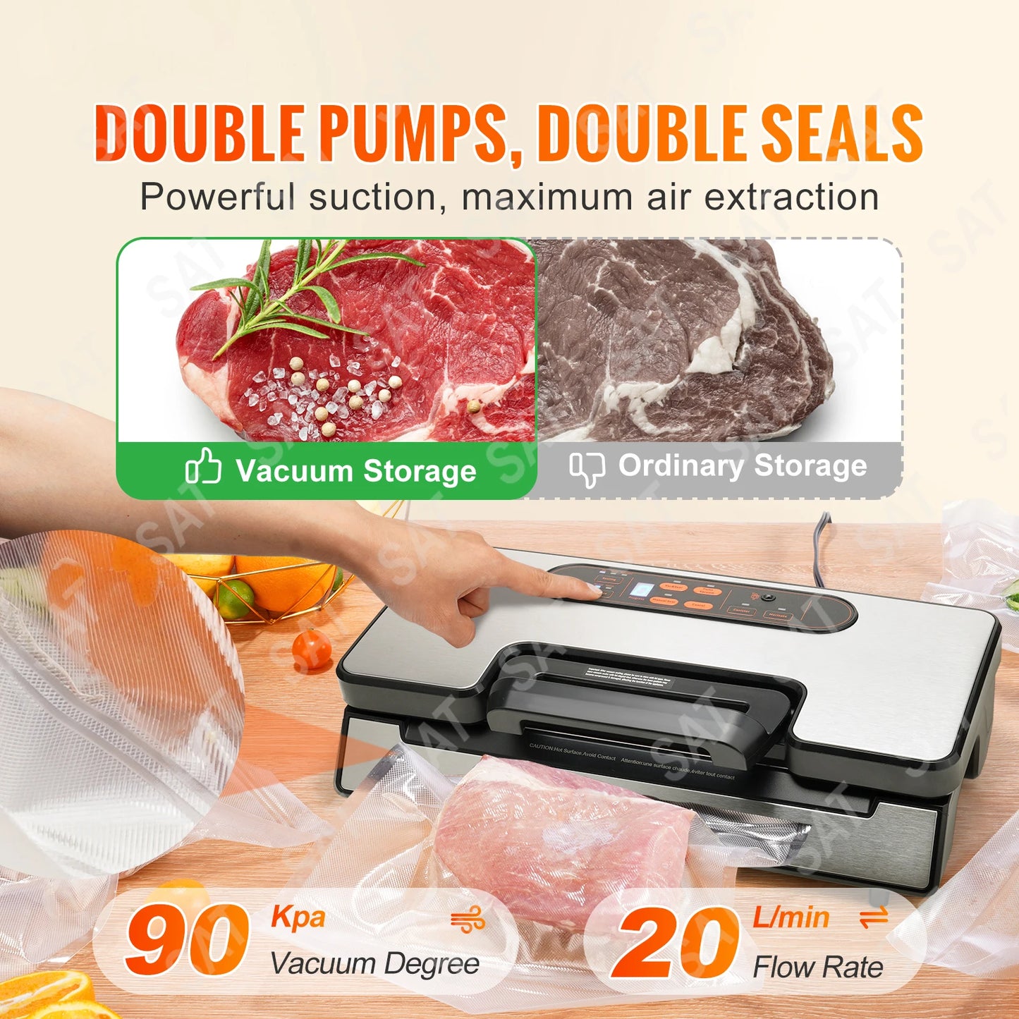 Vacuum Food Sealing for Household Kitchen 90Kpa 130W Vacuum Sealer Food Packaging Machine with Free 10pcs Vacuum bags