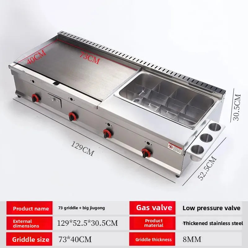 100-130cm Commercial Gas Teppanyaki Griddle & Fryer Combo | For Pancake & Braised Squid Grilling | Flat Top Cooking Station