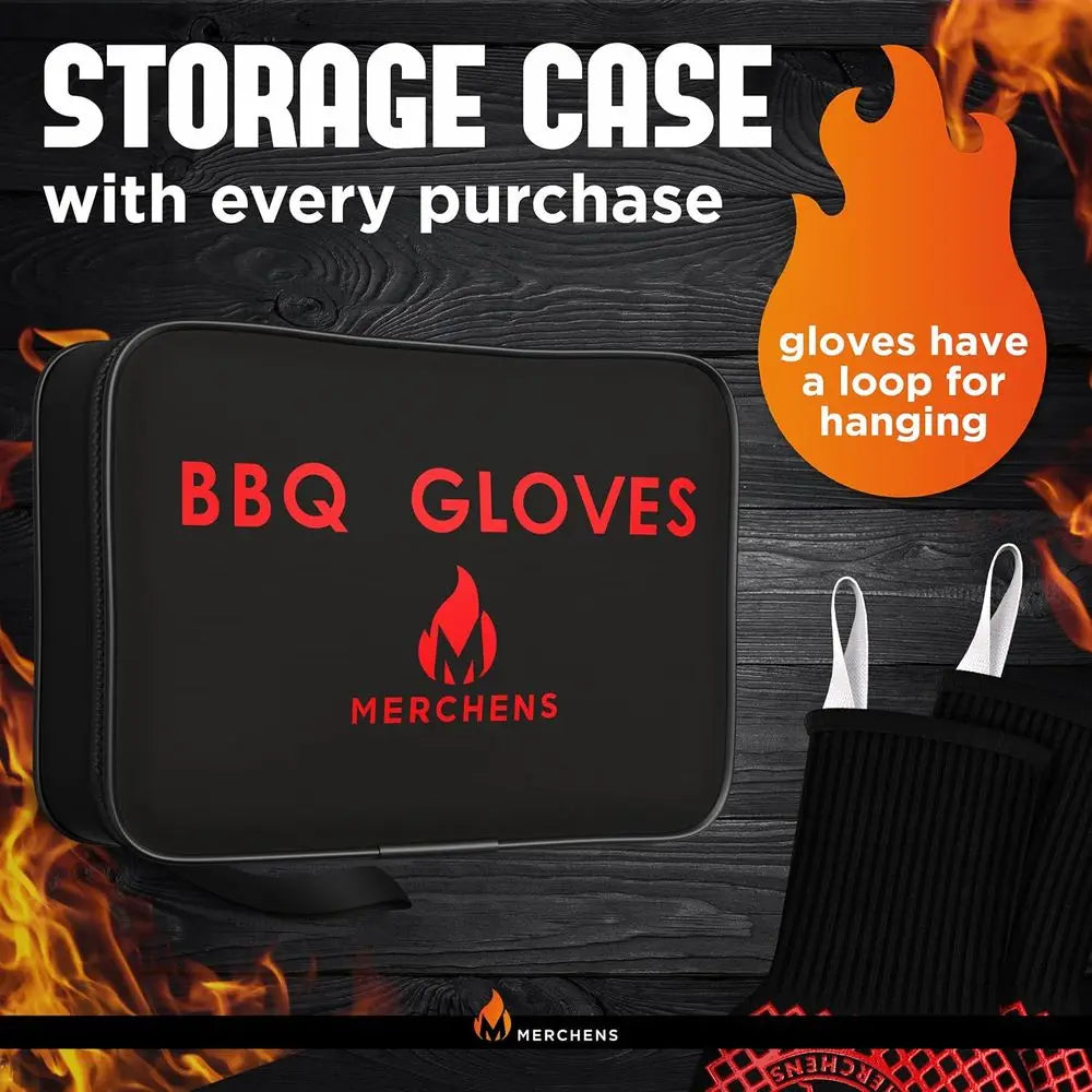 Heat Resistant BBQ Gloves 1472°F - Non-Slip Silicone Mitts for Grilling, Smoking & Baking - Extra-Long, Includes Storage Case