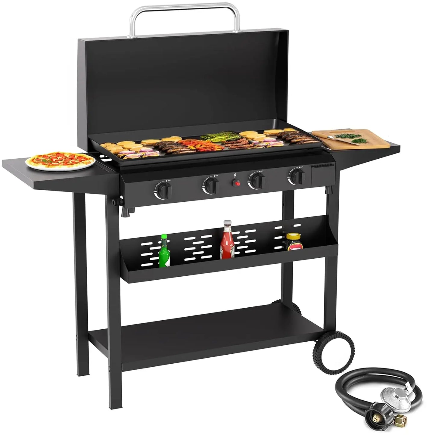 4 Burner Gas Griddle with Hood- 30 Inch Outdoor Propane Griddle-60000 BTU Propane Fuelled, Portable Flat Top Gas, Customized