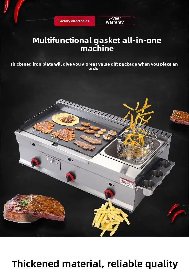 100-130cm Commercial Gas Teppanyaki Griddle & Fryer Combo | For Pancake & Braised Squid Grilling | Flat Top Cooking Station