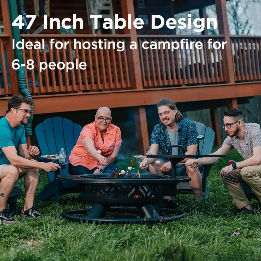 Outdoor Fire Pit with Adjustable Grill,2-in-1 Metal Outdoor Fireplaces,Patio Wood Burning Fire Pits for Outside,Customized
