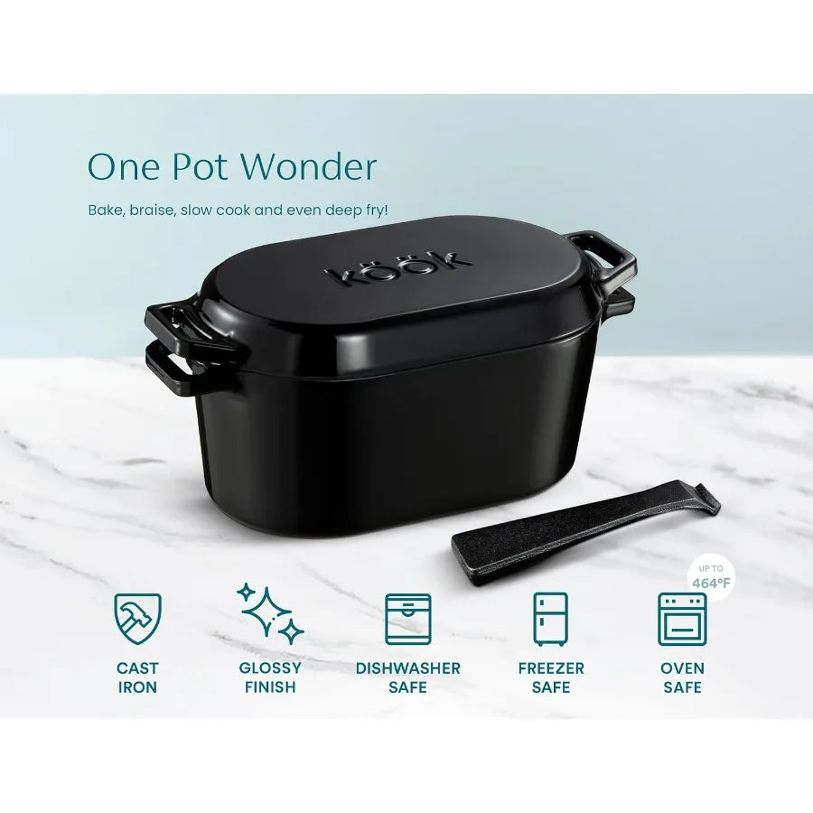 Dutch Oven for Bread Baking Sourdough Loaf Pan with Lid Dual Handles Enameled Cast Iron includes Lid Lever Dishwasher Safe 3.4