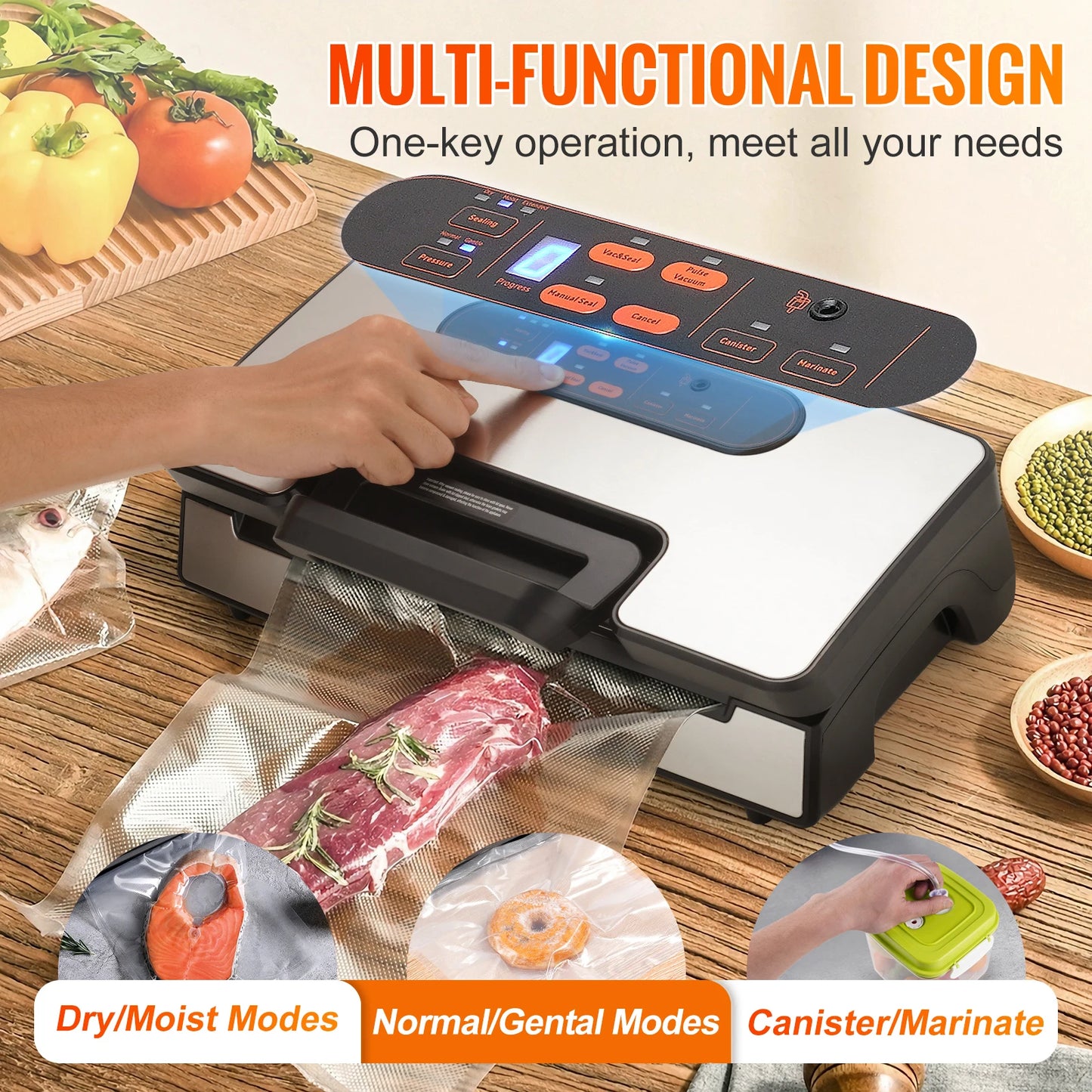 Vacuum Food Sealing for Household Kitchen 90Kpa 130W Vacuum Sealer Food Packaging Machine with Free 10pcs Vacuum bags