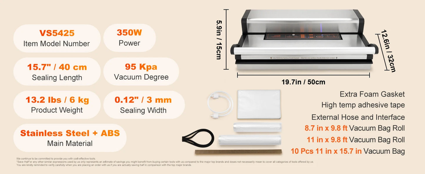 SucceBuy Commercial Vacuum Sealer Machine Multifunction Automatic Food Packaging with Bag Roll Storage Cutter for Home Kitchen