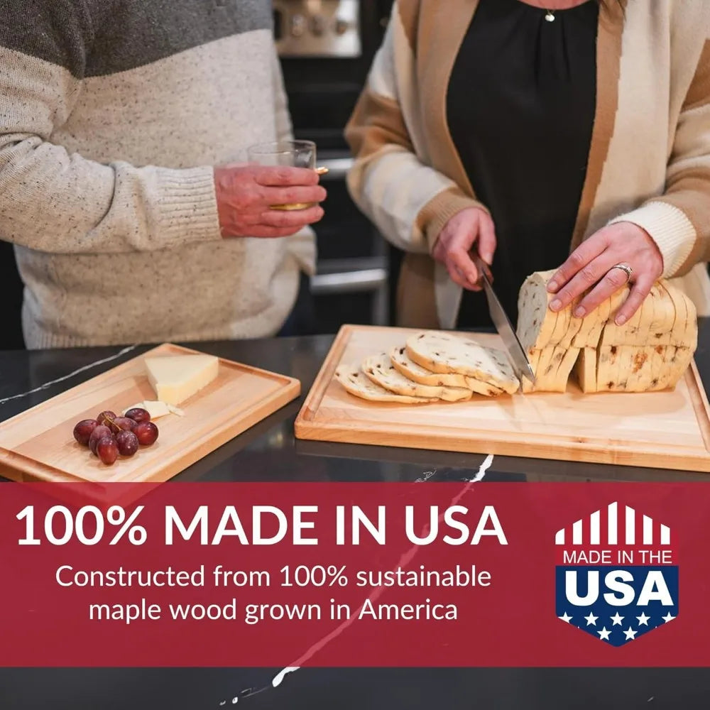 Solid Maple Wood Cutting Board - Handcrafted in USA - Premium Butcher Block for Kitchen Use