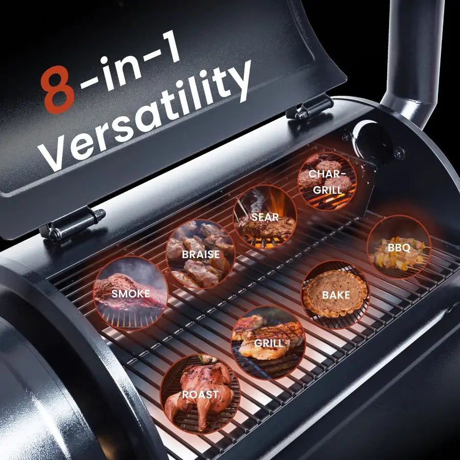 Wood Pellet Grill amp Smoker with PID V3.0 Controller, 459 Sq in Cook Area, Meat Probe, Foldable Shelf, 8 in 1 BBQ Grill