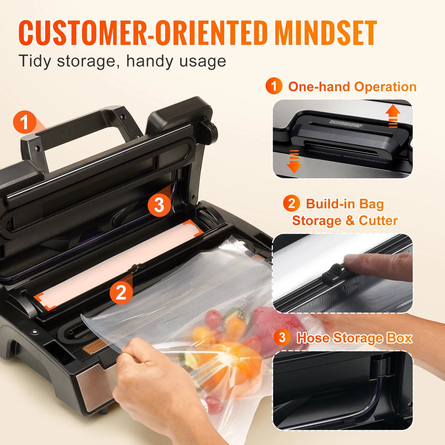 Vacuum Food Sealing for Household Kitchen 90Kpa 130W Vacuum Sealer Food Packaging Machine with Free 10pcs Vacuum bags