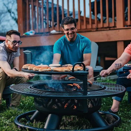Outdoor Fire Pit with Adjustable Grill,2-in-1 Metal Outdoor Fireplaces,Patio Wood Burning Fire Pits for Outside,Customized