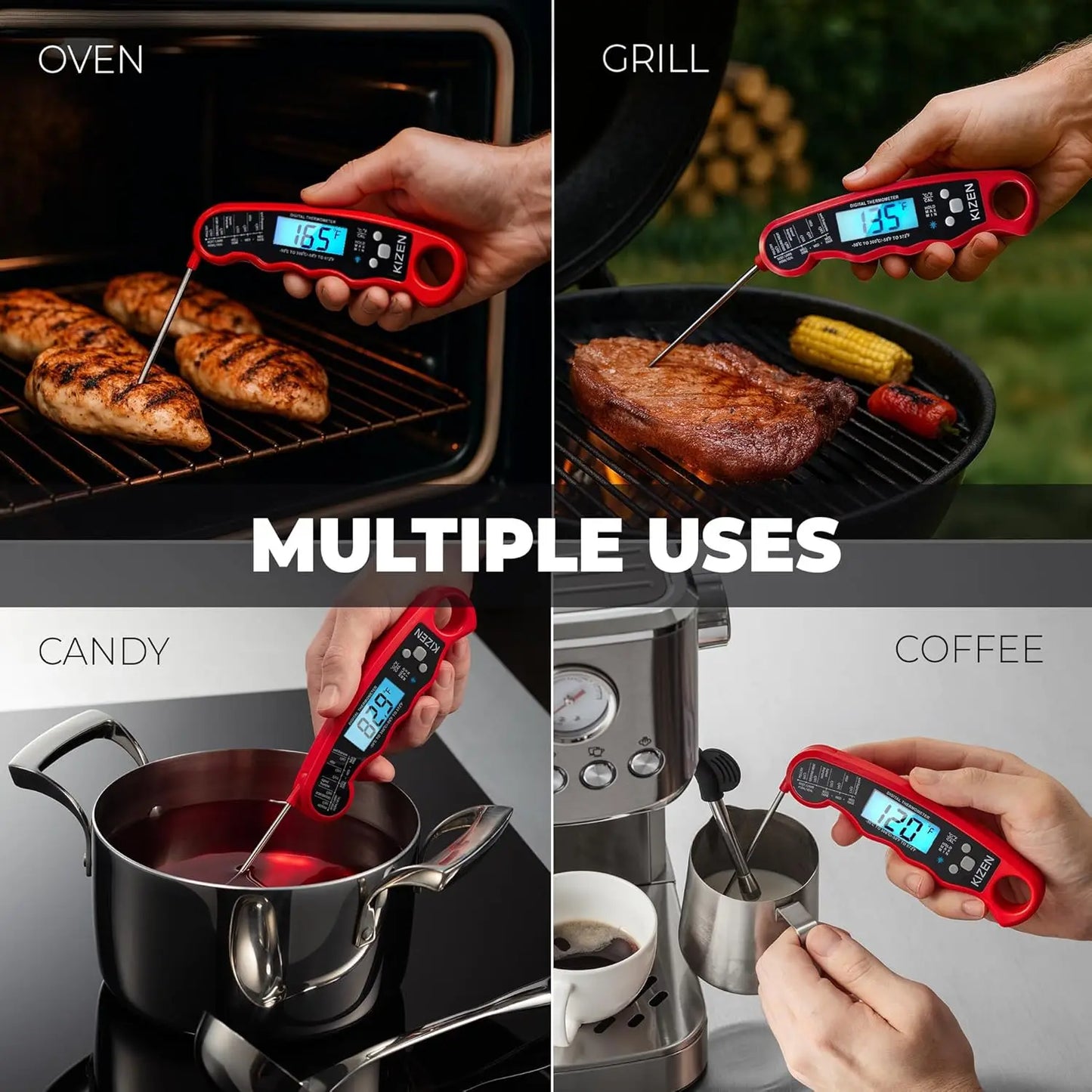Instant Read Digital Meat Thermometer for Cooking, Grilling, Oven & BBQ - Waterproof with Backlit Display