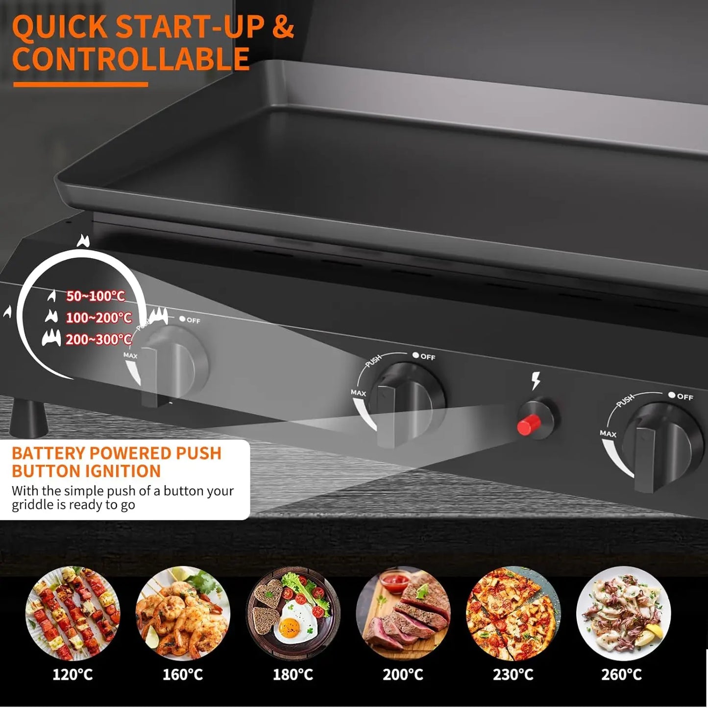 4 Burner Gas Griddle with Hood- 30 Inch Outdoor Propane Griddle-60000 BTU Propane Fuelled, Portable Flat Top Gas, Customized
