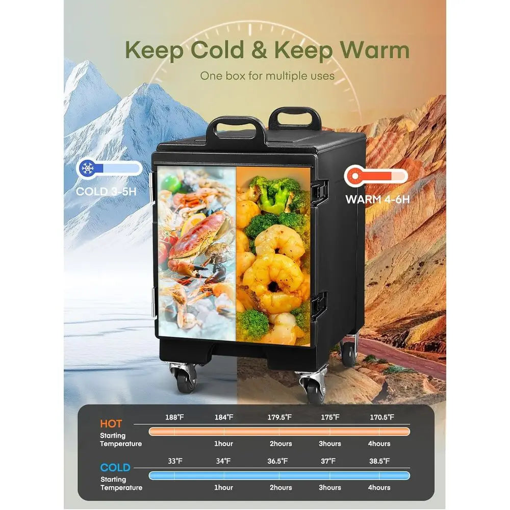 Catering Food Warmer, 82Qt Front Loading Hot Box for Catering, LLDPE Insulated Food Pan Carrier for 5 Full-Size Pan, w/Wheels, S