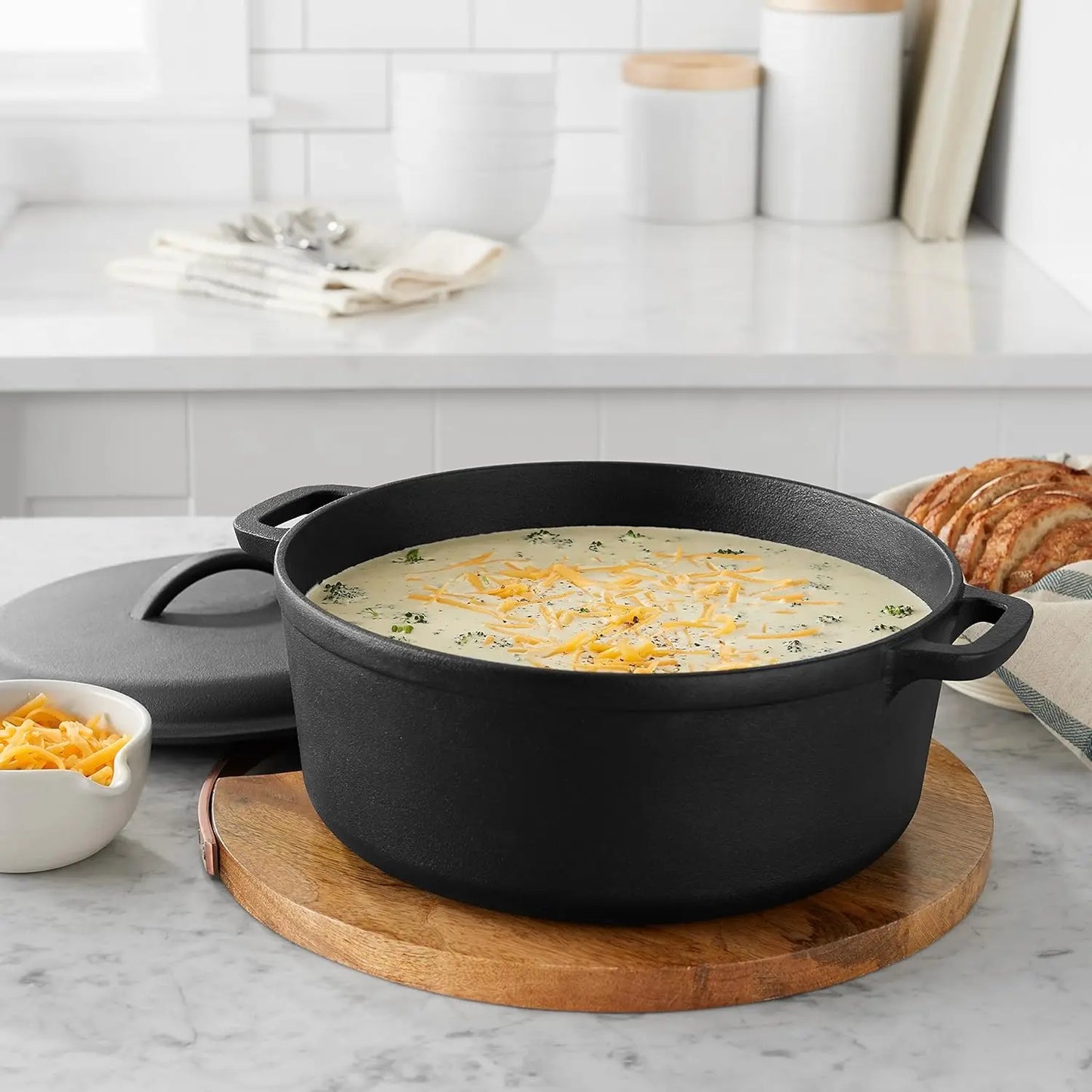 Large 7-Quart Pre-Seasoned Cast Iron Dutch Oven with Lid, Heavy-Duty for Even Cooking, Perfect for Home Chefs
