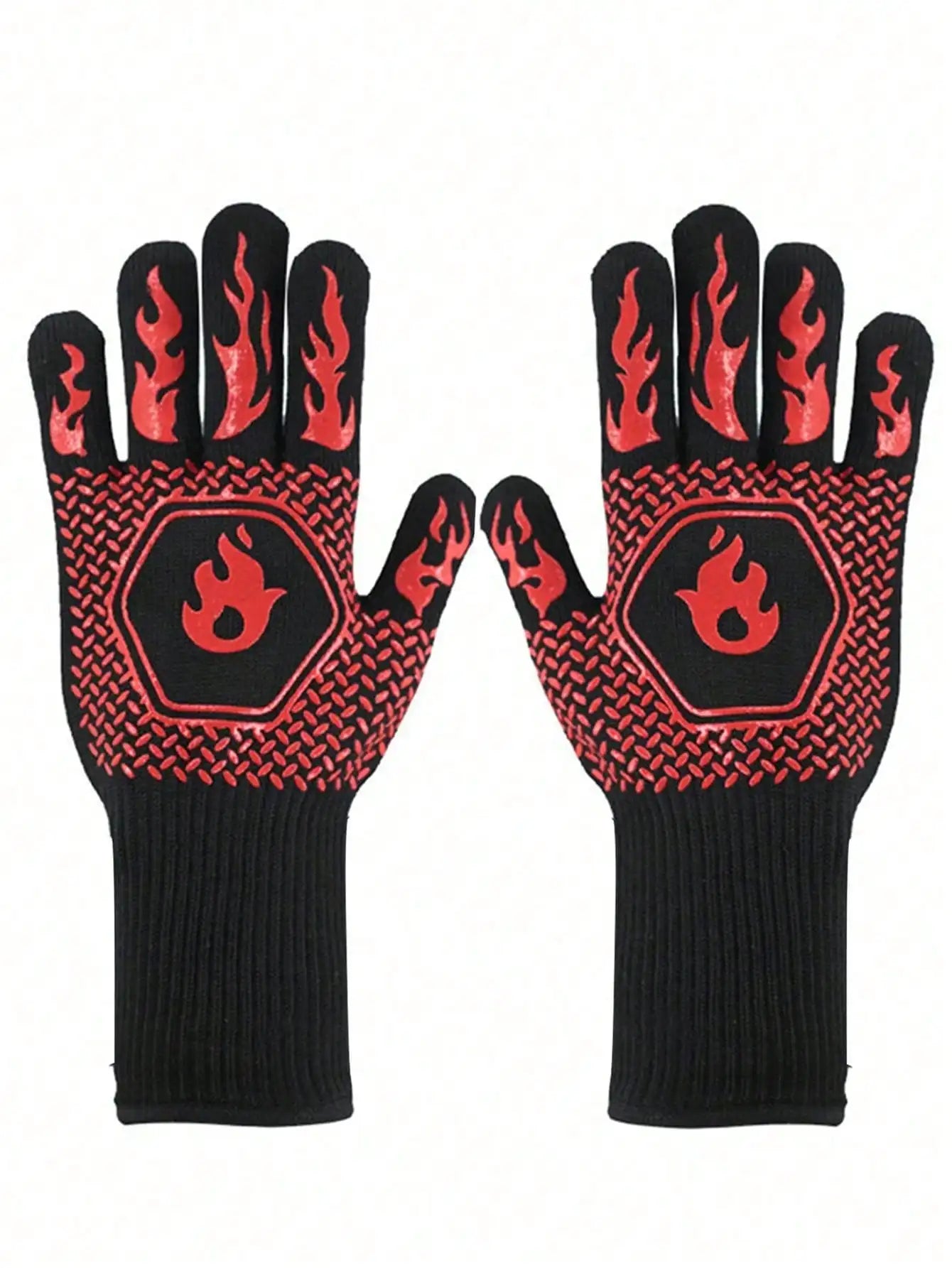 2PCS 500 Heat-insulating Resistant BBQ Gloves Fireplace Grilling Gloves Anti-scald Oven Glove for Ktichen Baking Grill Microwave