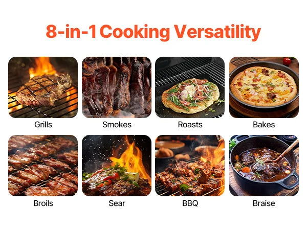 Wood Pellet Grill Smoker, 8 in 1 BBQ Grills for Outdoor Cooking, 456 Square Inches Cook Area Electric Grill and Smoker