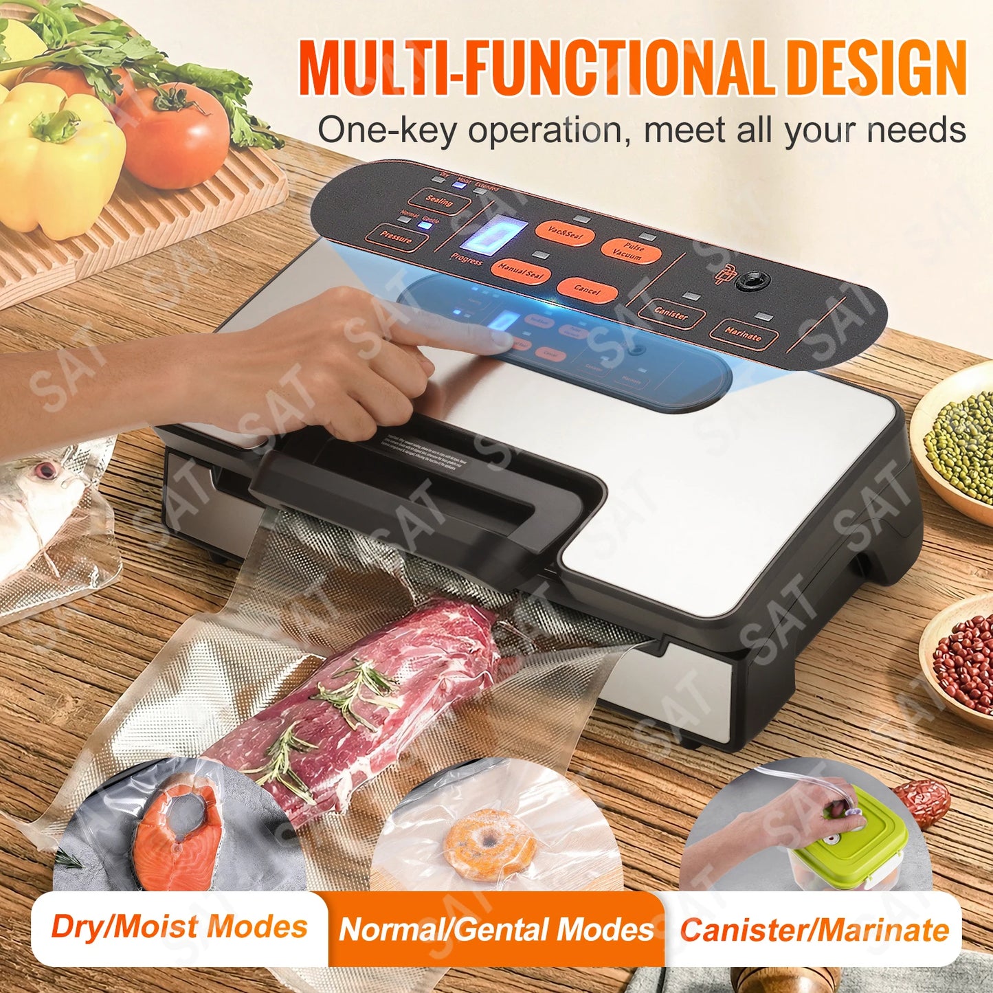 Vacuum Food Sealing for Household Kitchen 90Kpa 130W Vacuum Sealer Food Packaging Machine with Free 10pcs Vacuum bags