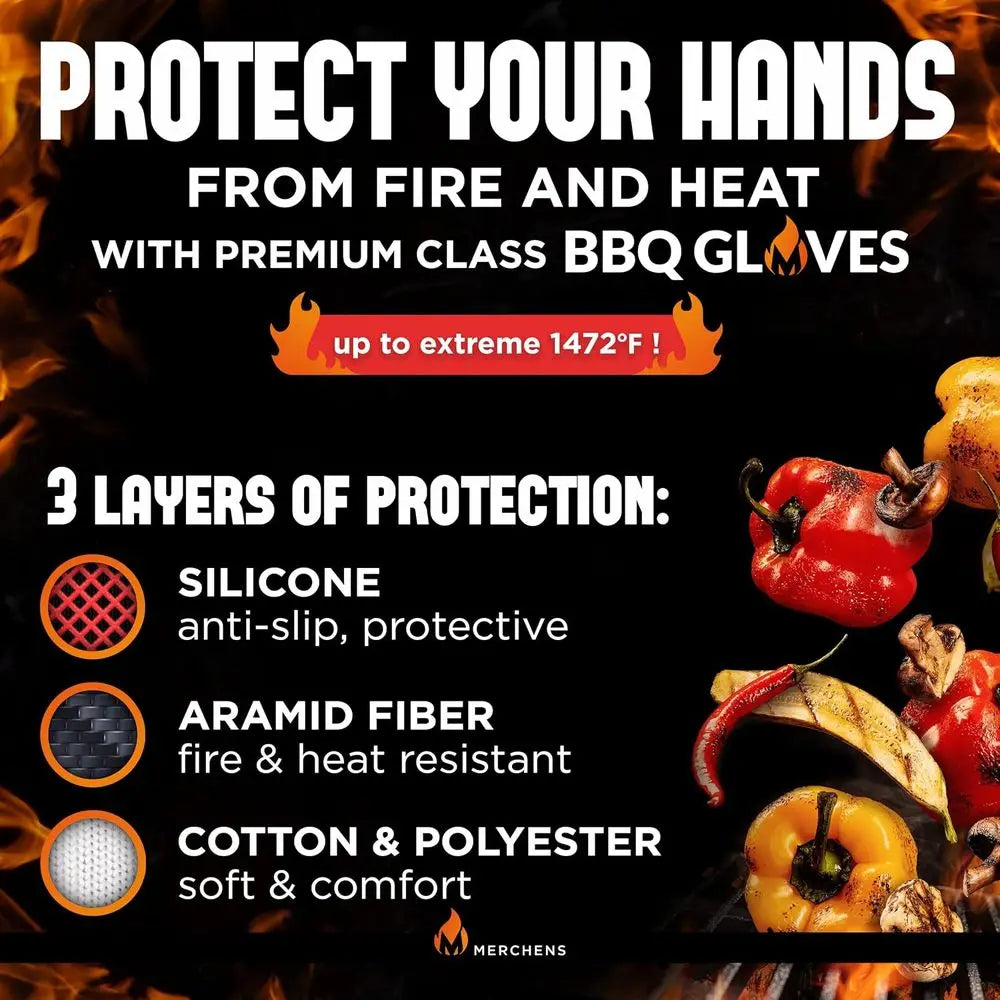 Heat Resistant BBQ Gloves 1472°F - Non-Slip Silicone Mitts for Grilling, Smoking & Baking - Extra-Long, Includes Storage Case