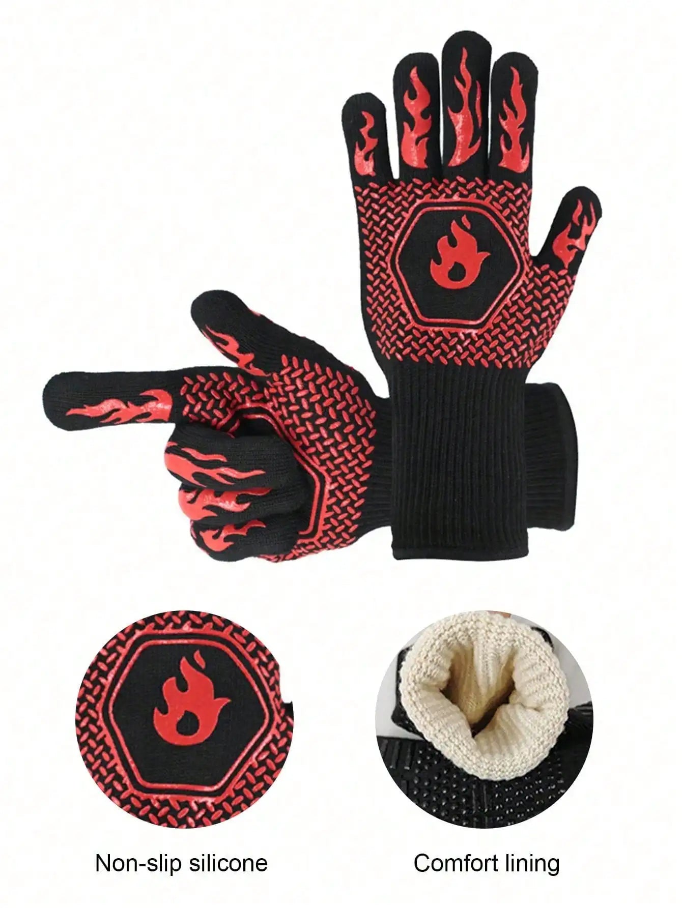 2PCS 500 Heat-insulating Resistant BBQ Gloves Fireplace Grilling Gloves Anti-scald Oven Glove for Ktichen Baking Grill Microwave