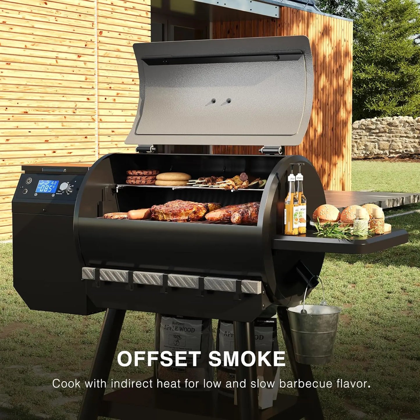 LCD Control Wood Pellet Smoker Grill, 456 SQ. IN Cook Area, Pellet Grill with Auto Feed & Leaking Waste, 500°F Max, Customized