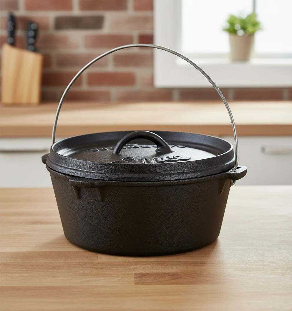 Pre-Seasoned Cast Iron Dutch Oven 4QT - Versatile Family Cooking Pot for Stovetop & Outdoor Use