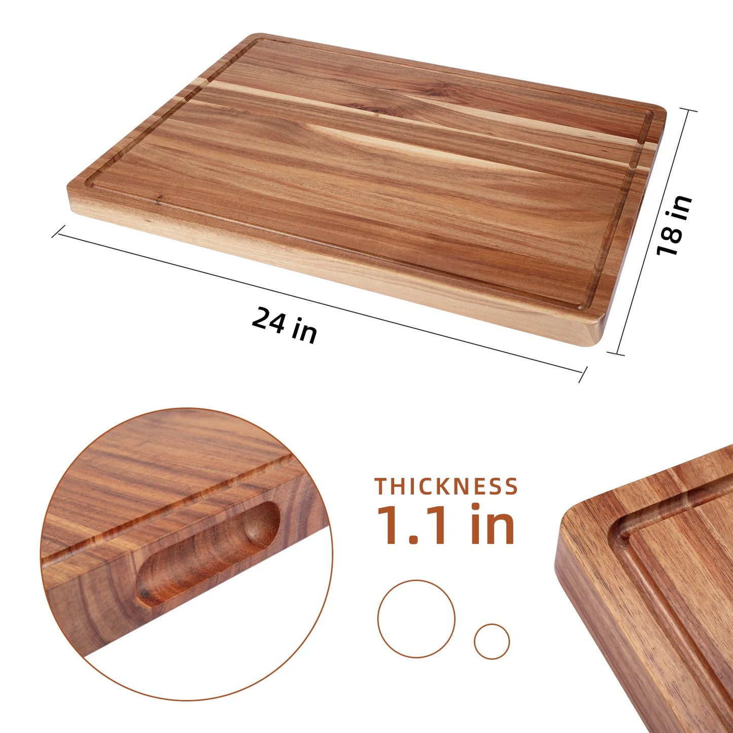 Extra Large Acacia Wood Cutting Board Thick Butcher Block Chopping Board with Side Handles for Meat Vegetables Fruit