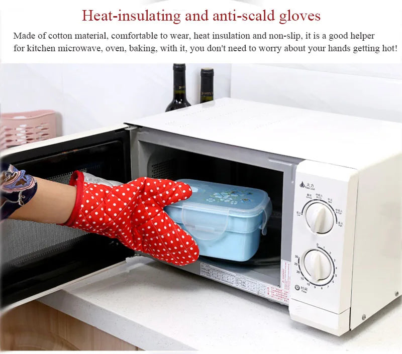 Mitten Microwave Oven Glove Non Slip Household Thickened Insulated Baking Heat Resistant Gloves Oven Mitts Cute Kitchen Tool