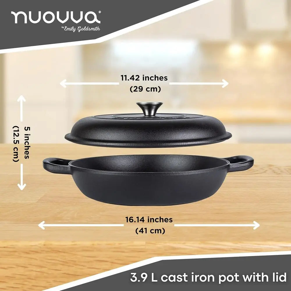 Enameled Cast Iron Shallow Dutch Oven, Non-Stick, Oven-Safe to 500°F, 3.7 Qt, 30cm, Black