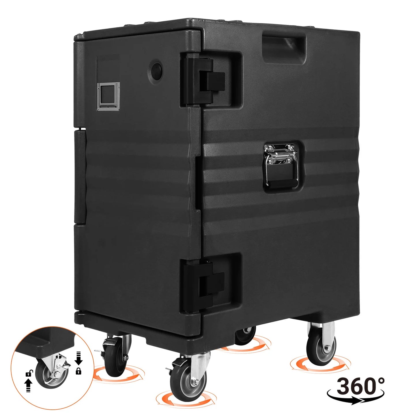 118QT Front Loading Insulated Food Pan Carrier Stackable Catering Dishbox with Wheels W/Handles for Restaurant Canteen