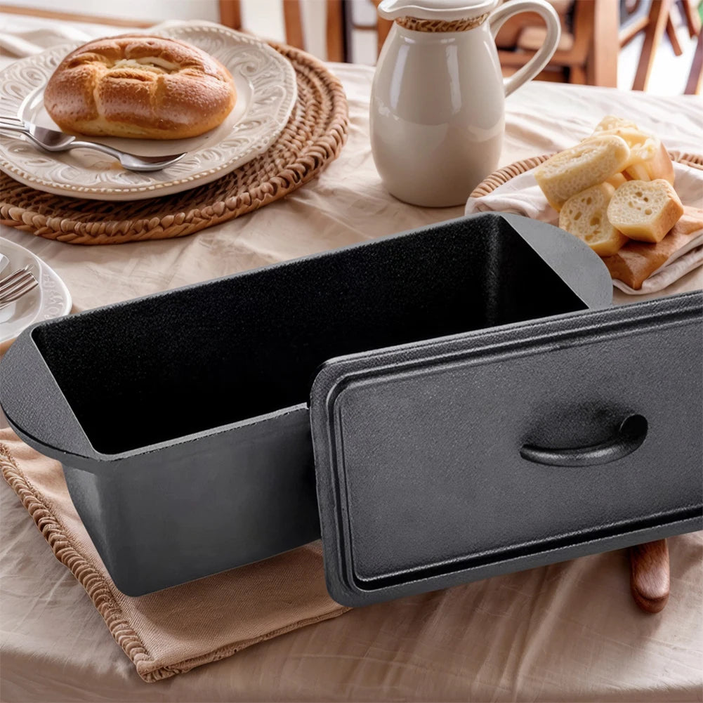 Rectangular Cast Iron Dutch Oven with Lid Bread-Baking-Pan Heavy Duty Bread Loaf Pan for Homemade Bread Cake